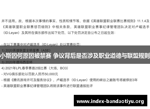 小斯因何原因被禁赛 争议背后是否涉及职业道德与联盟规则 小斯因何原因被禁赛 争议背后是否涉及职业道德与联盟规则
